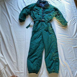 Vintage 80s 90s Ski Snow Suit One Piece Jumpsuit Green Teal Small Decathalon